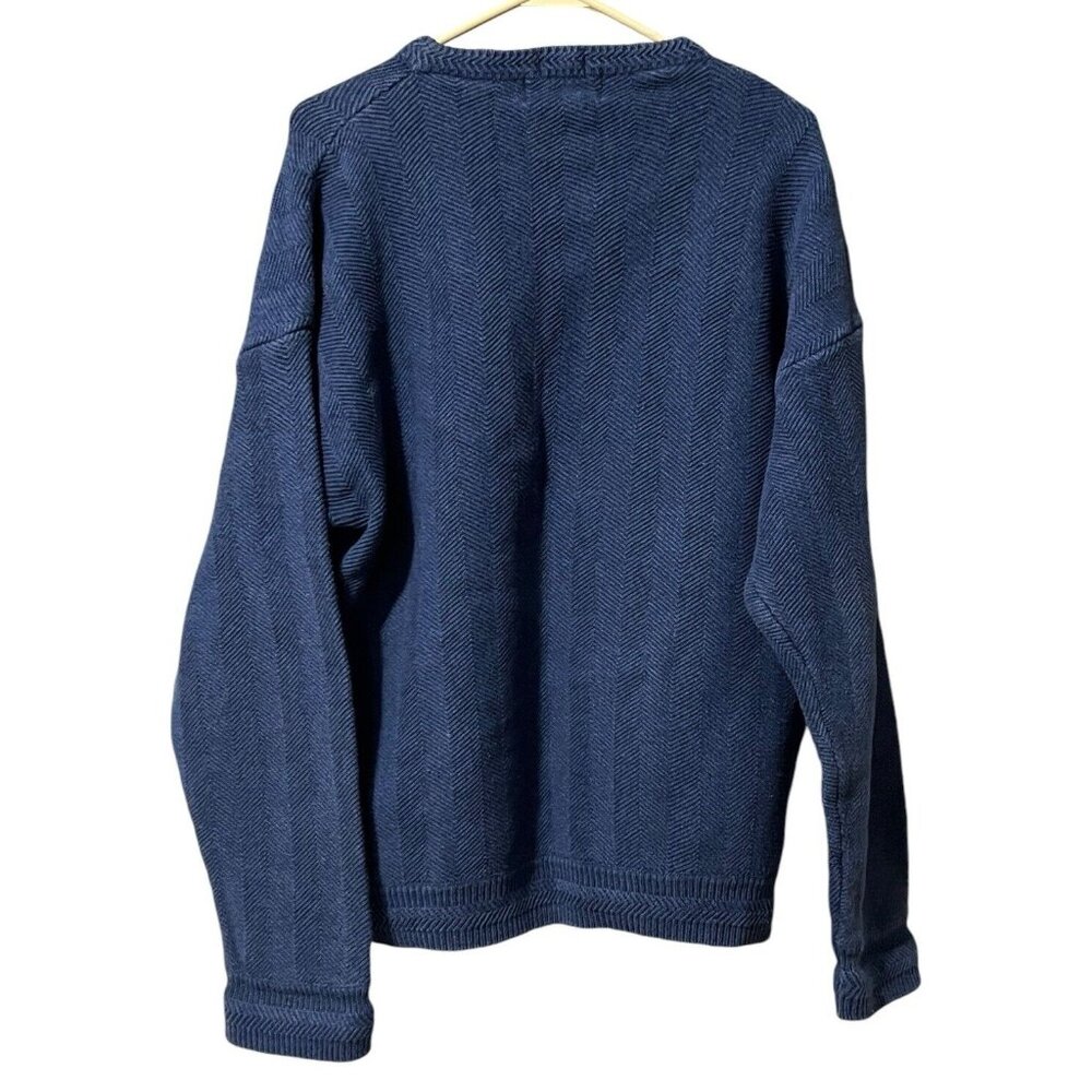Chaps Ralph Lauren Sweater Men Size Large Blue Cotton Hand Framed Preppy Classic - Picture 2 of 13